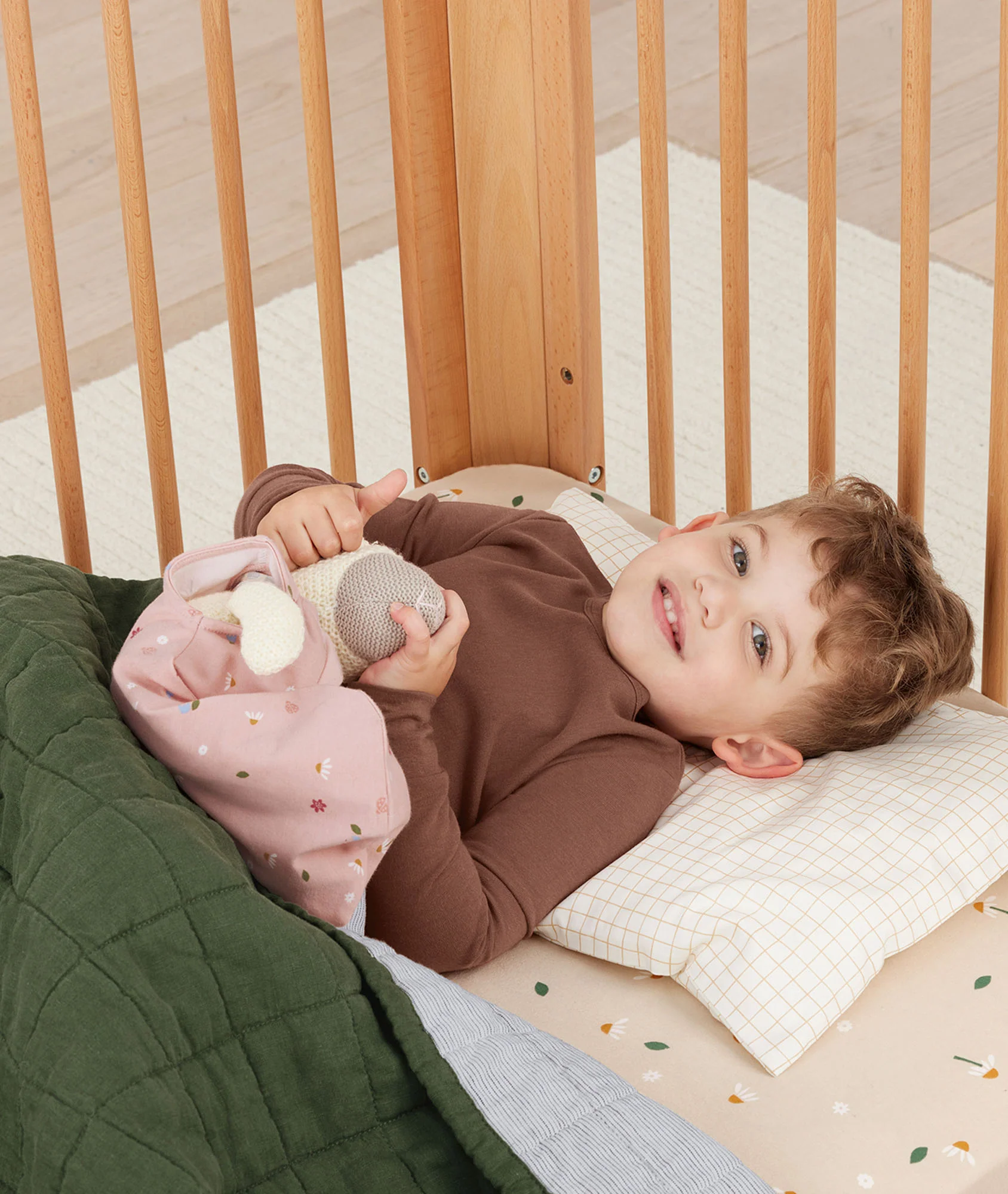 Organic Toddler Pillow and Case Caramel Grid - Image 4